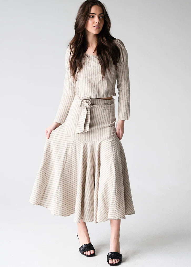 Prairie Midi Skirt in Embellished Ticking