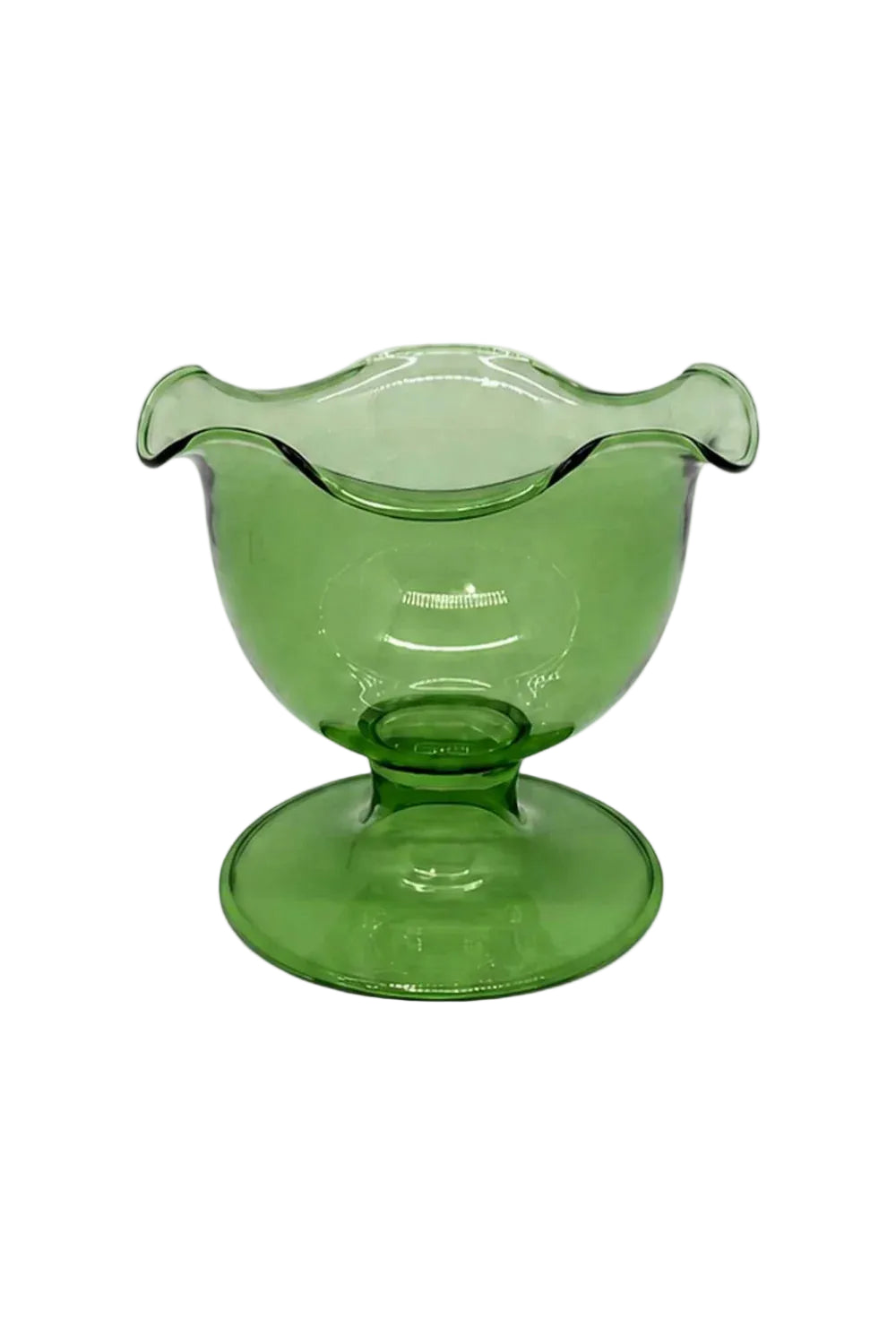 BMH - Green Glass Footed Ruffle Bowl (2)