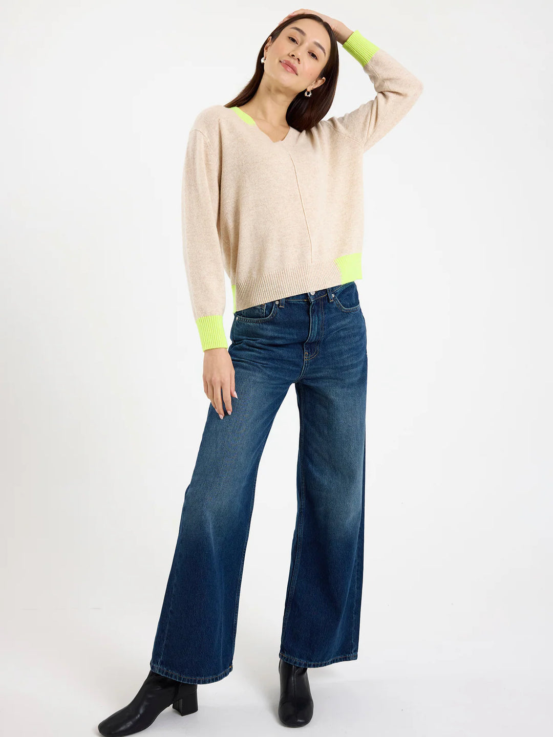 Color Pop Maria Cashmere V Neck Jumper - Cygnet