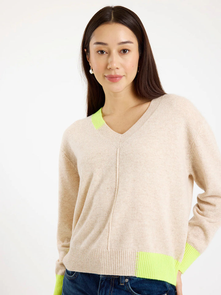 Color Pop Maria Cashmere V Neck Jumper - Cygnet