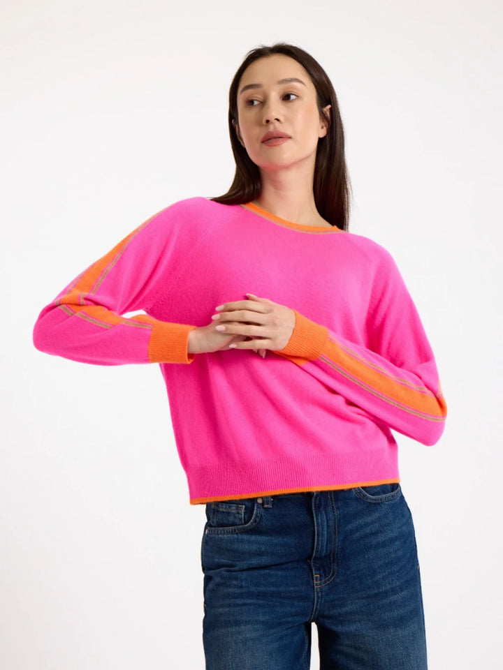 Striped Sleeve Cashmere Jumper-Diva Pink