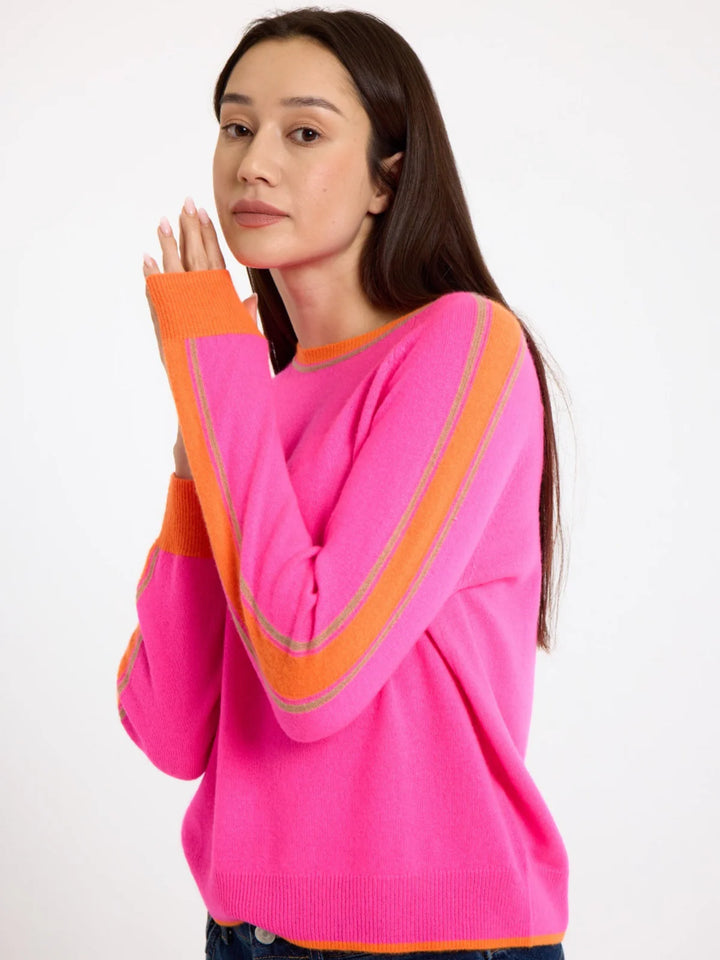 Striped Sleeve Cashmere Jumper-Diva Pink