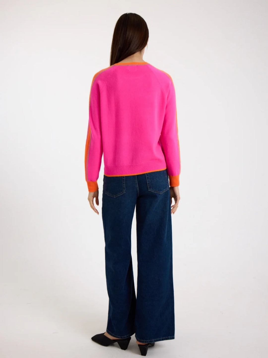Striped Sleeve Cashmere Jumper-Diva Pink