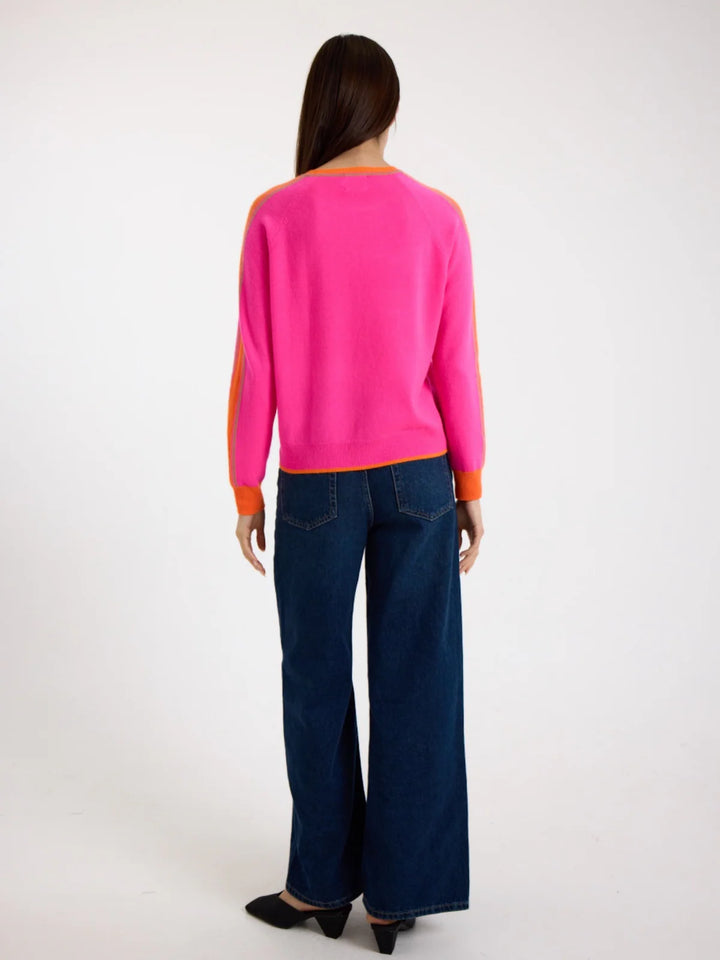 Striped Sleeve Cashmere Jumper-Diva Pink