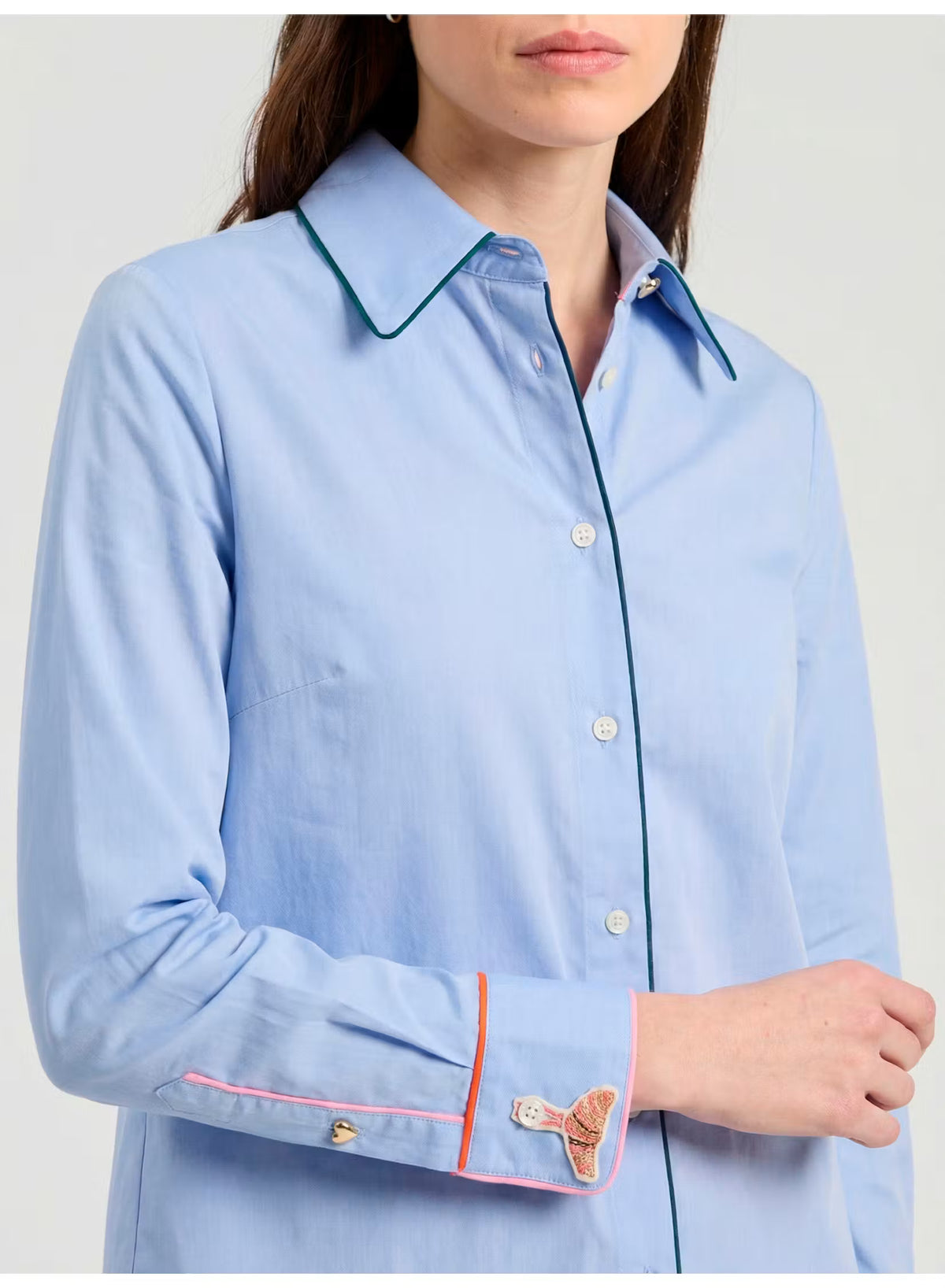 Blue Twill Shirt with Piping