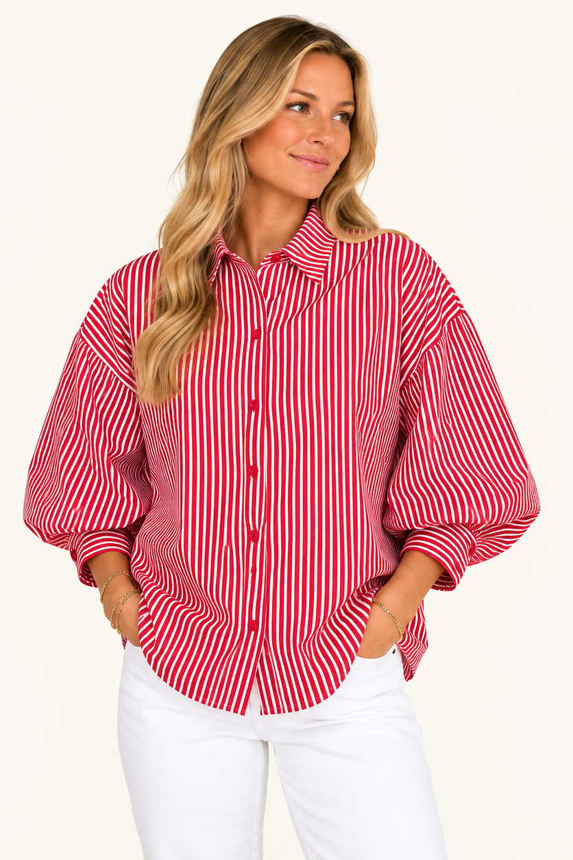 Margo Button-Down - Crimson Pinstripe