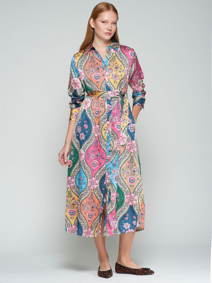 GEOMETRIC FLORAL DRESS - MULTICOLOR