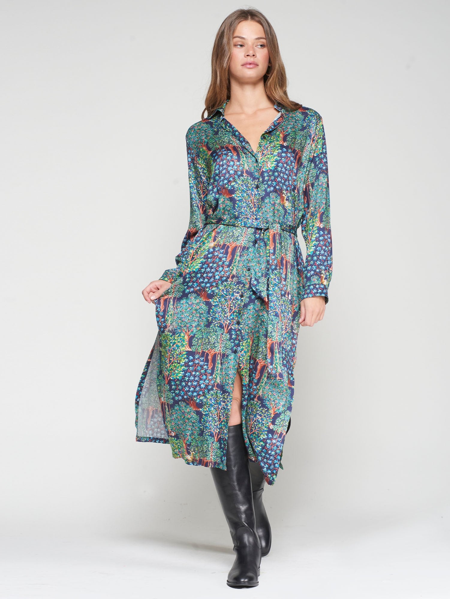 MIDI SHIRT DRESS FOREST PRINT - 32937