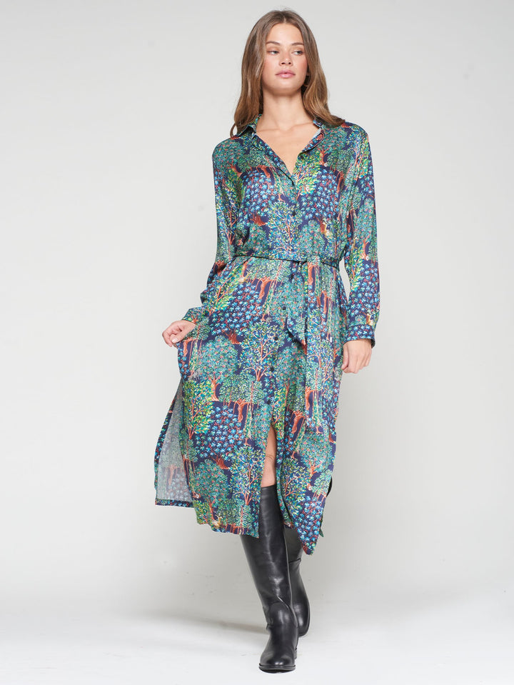 MIDI SHIRT DRESS FOREST PRINT - 32937