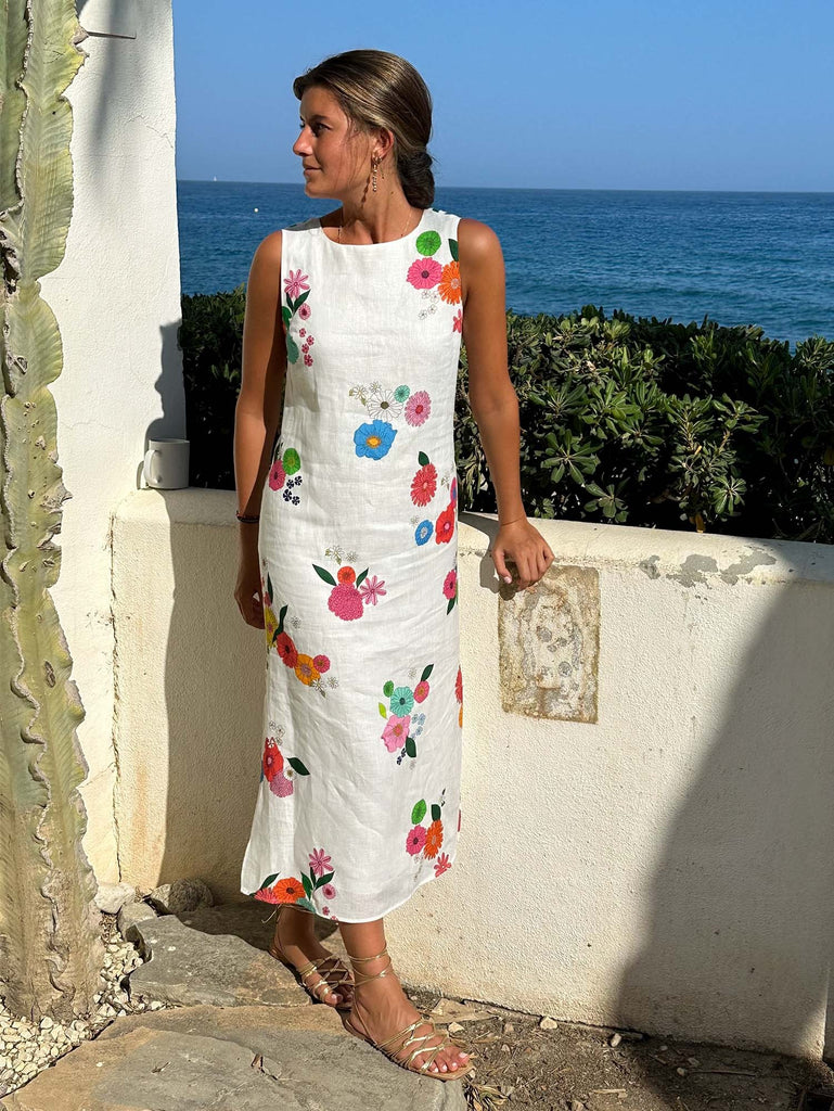 Liana Midi Dress in Floral Linen