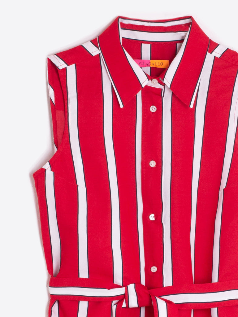 Mariya Shirtdress in Sleeveless Red Stripes