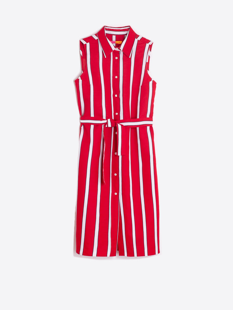 Mariya Shirtdress in Sleeveless Red Stripes