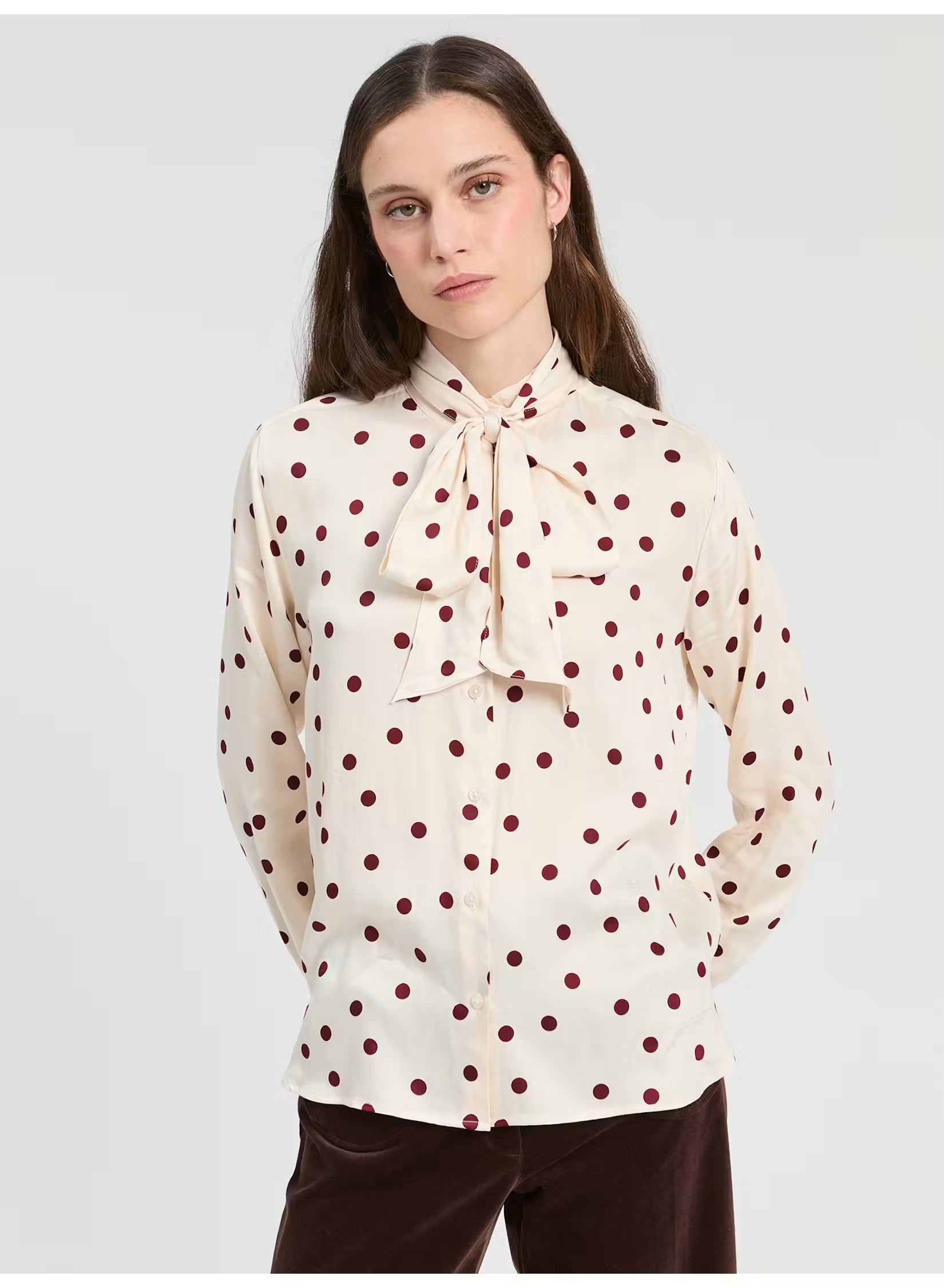 Diana Polka Dot Blouse - Ivory/Crimson