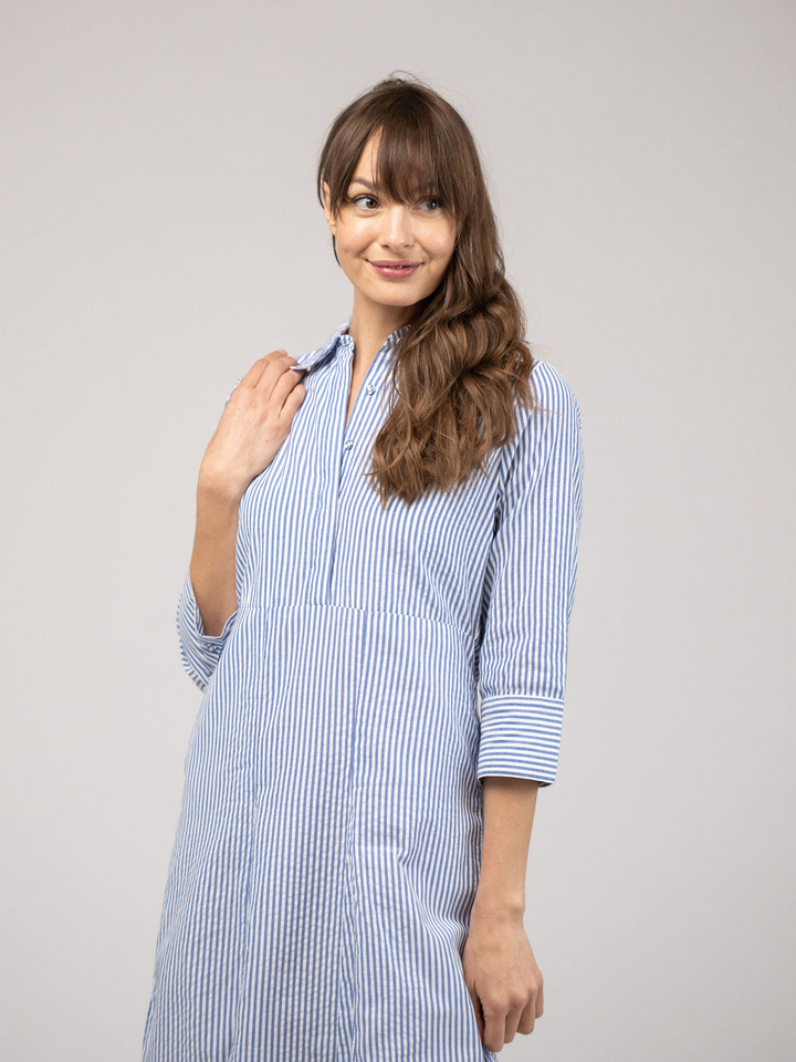 Alexa Seersucker Dress - Navy Stripe