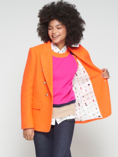 ORANGE WOOL JACKET WITH CONTRAST COLLAR