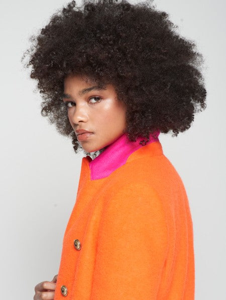 ORANGE WOOL JACKET WITH CONTRAST COLLAR