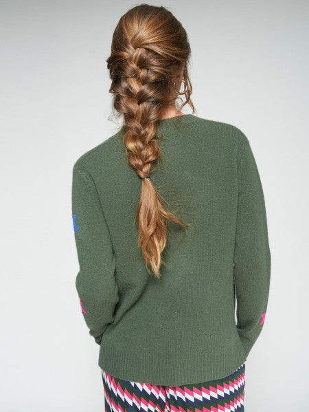 GREEN CARDIGAN WITH MULTICOLOR STARS