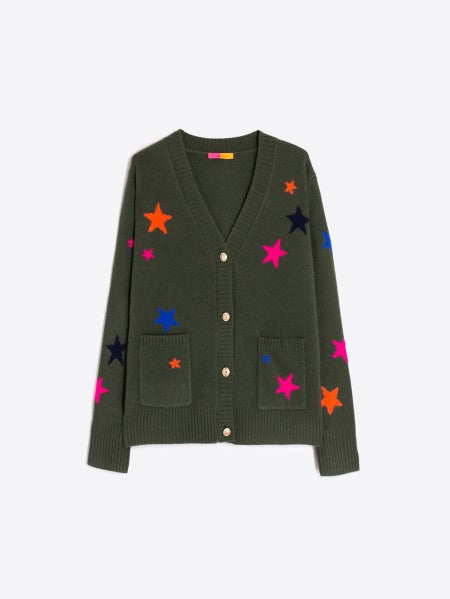 GREEN CARDIGAN WITH MULTICOLOR STARS