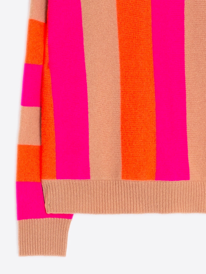 VERTICAL STRIPE SWEATER - ORANGE/PINK