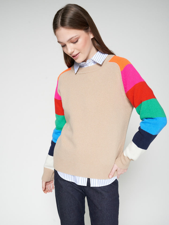 WOOL KNIT SWEATER - MULTICOLOR SLEEVES