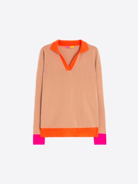 KNIT SWEATER POLO - ORANGE/PINK
