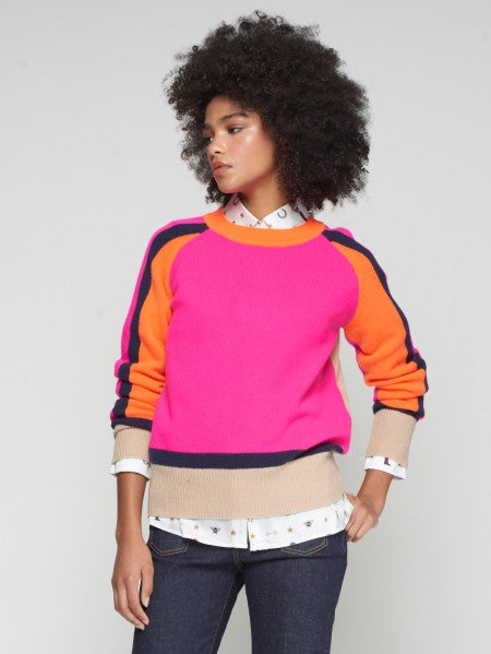 COLORBLOCK SWEATER - PINK/ORANGE/NAVY