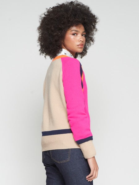 COLORBLOCK SWEATER - PINK/ORANGE/NAVY