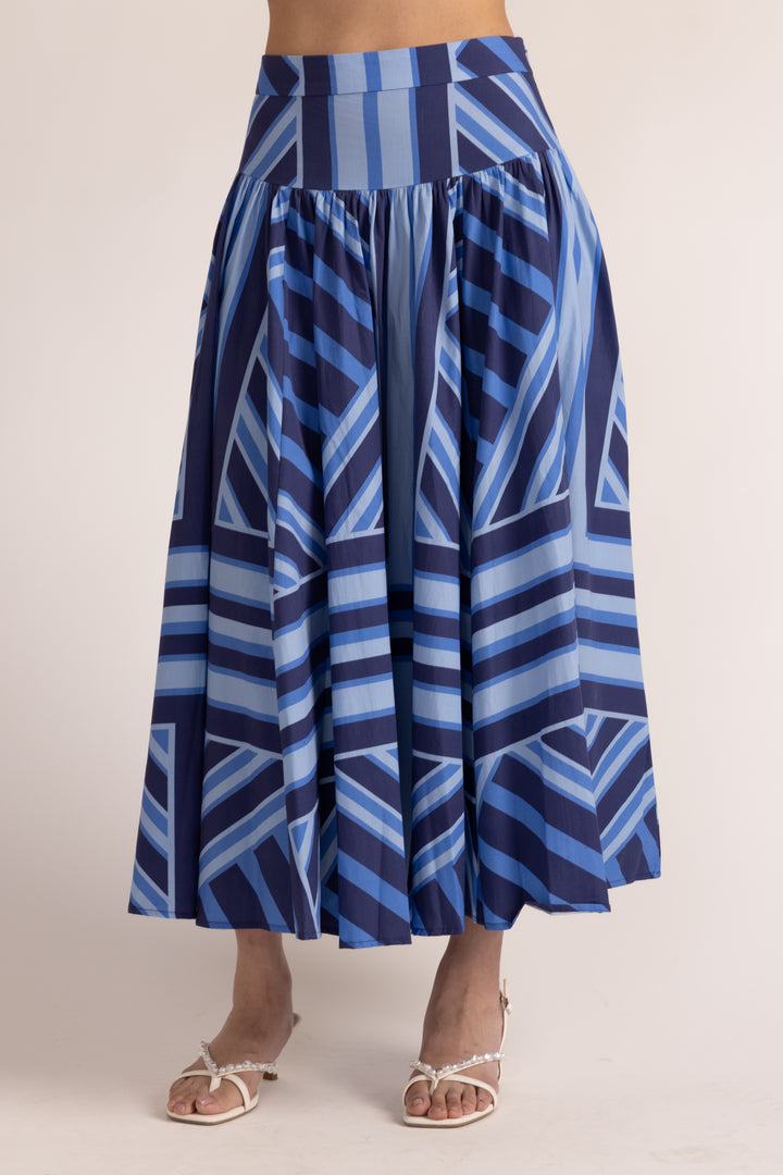 Edith Skirt - Blue Geo Stripe