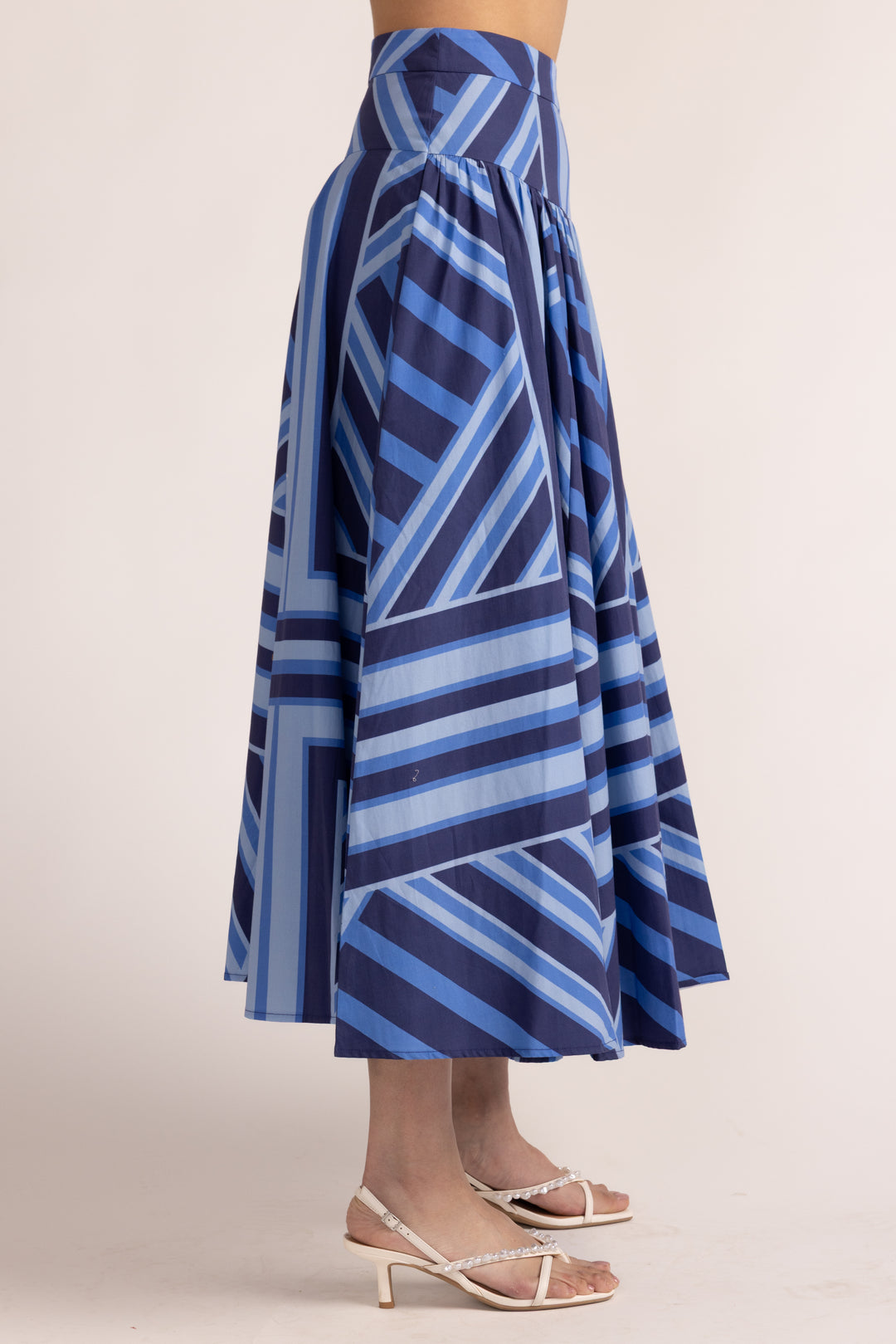 Edith Skirt - Blue Geo Stripe