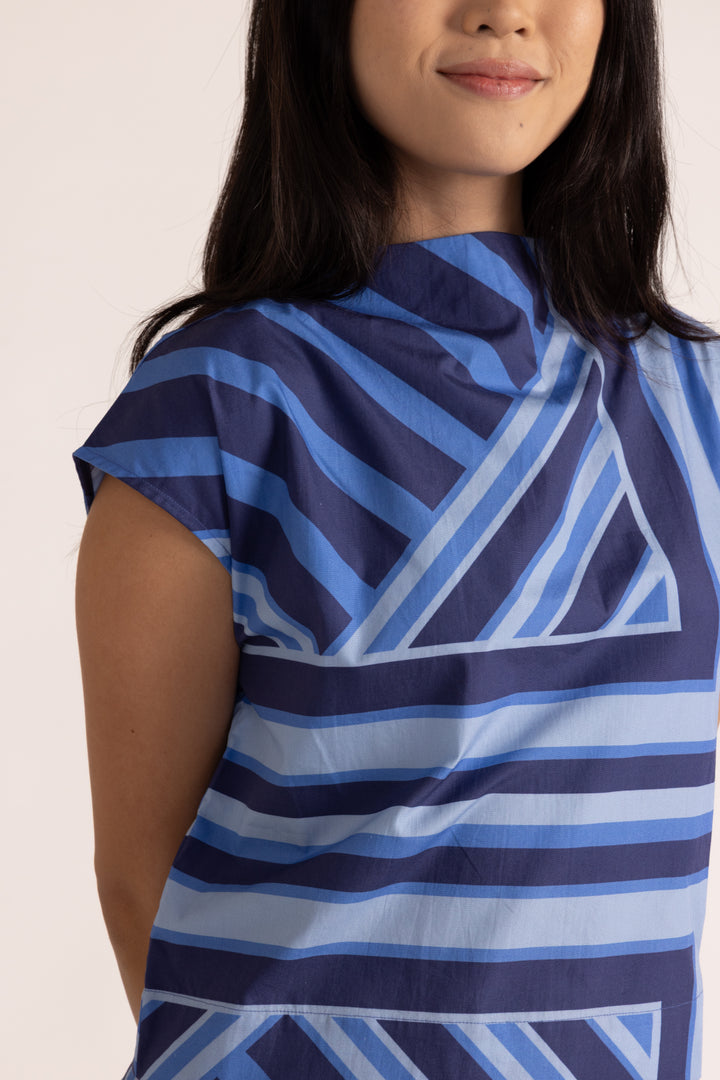 Sadie Top - Blue Geo Stripe