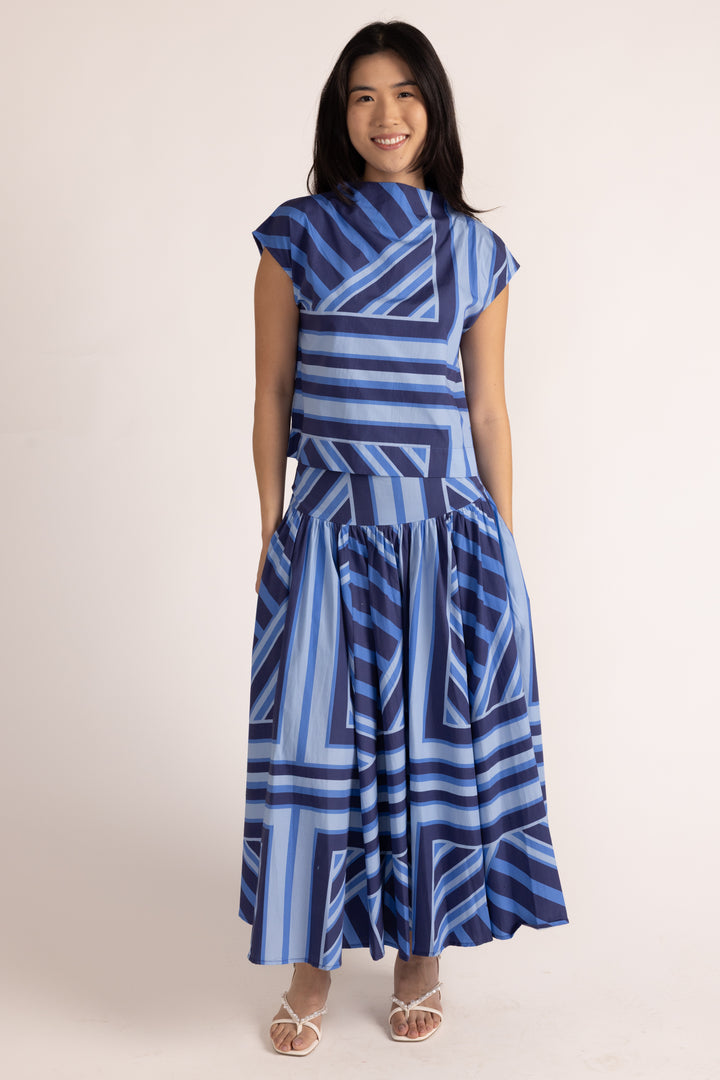 Edith Skirt - Blue Geo Stripe