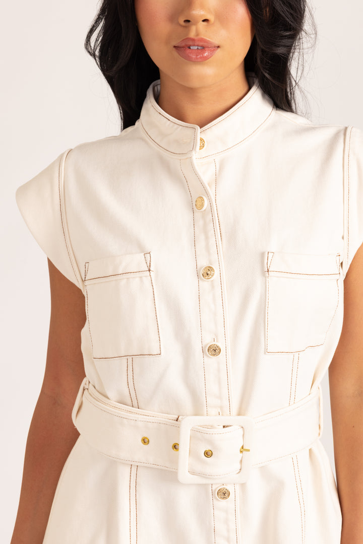 Suzie Dress - Ivory Denim