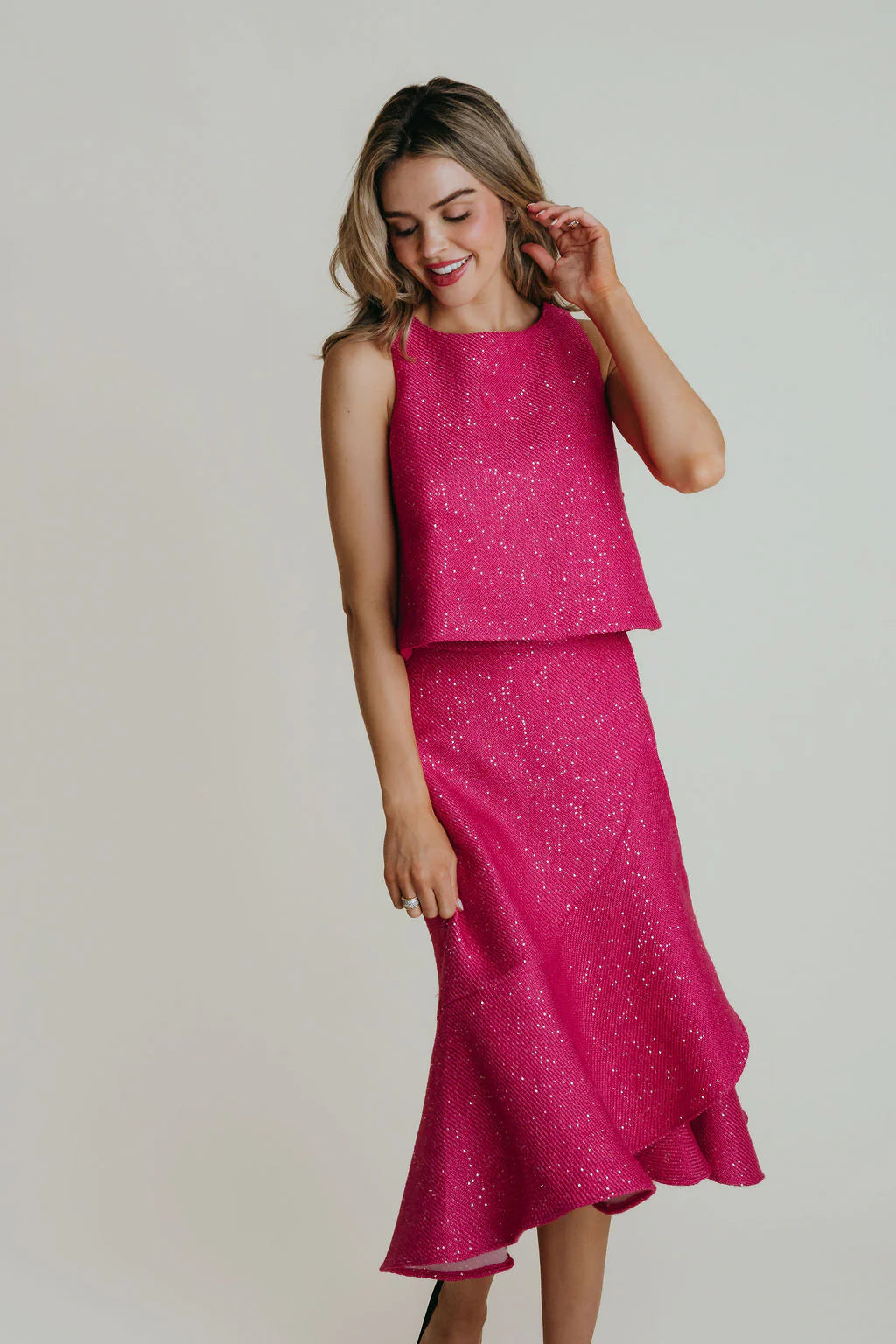 June Top - Pink Tweed