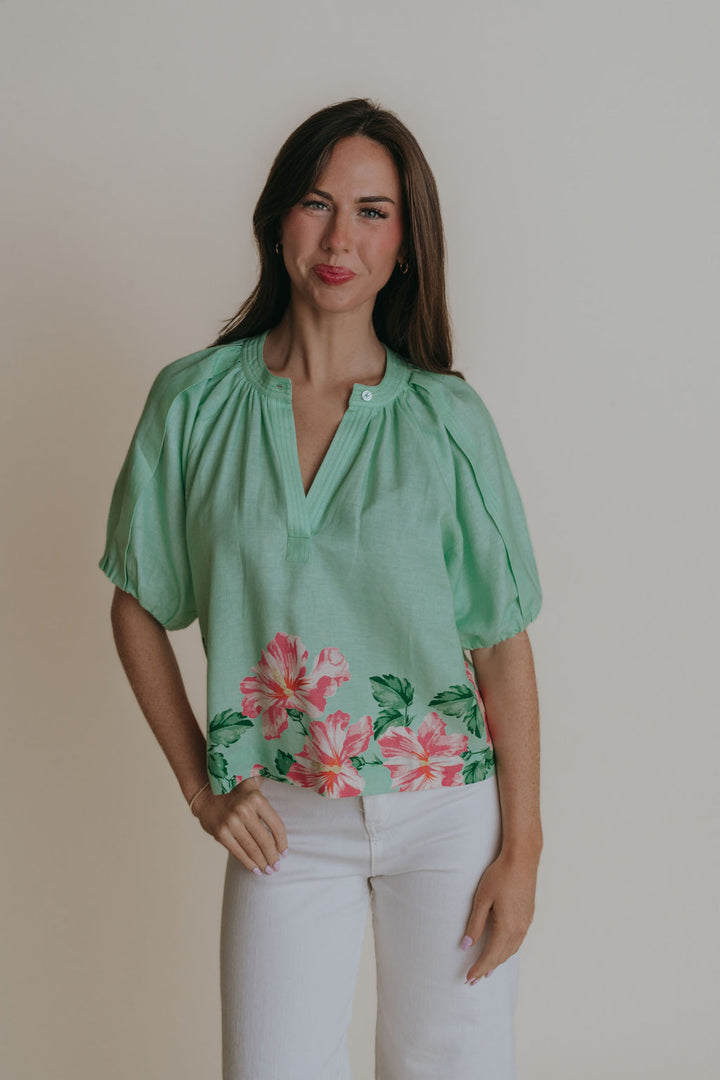 Henley Top - Pink Hibiscus
