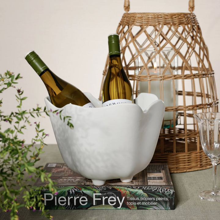 BMH - White Wavy Ceramic Ice Bucket/Planter (1)