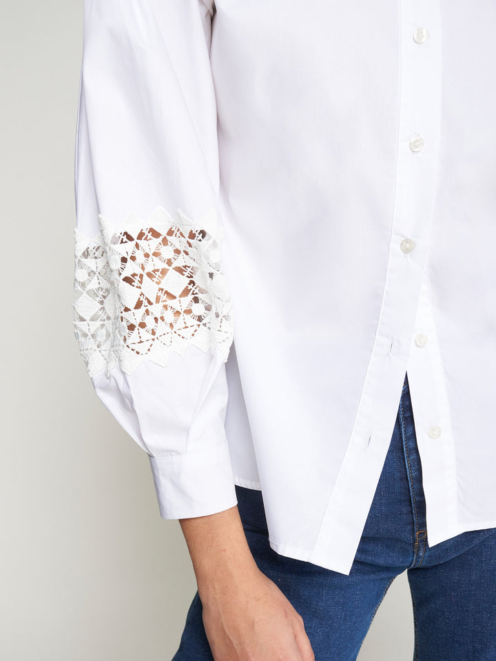 WHITE POPLIN SHIRT WITH LACE SLEEVES - 32955