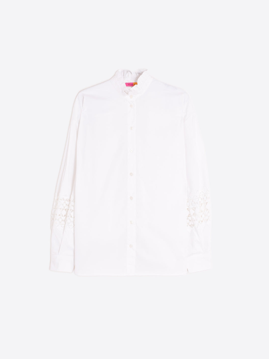 WHITE POPLIN SHIRT WITH LACE SLEEVES - 32955