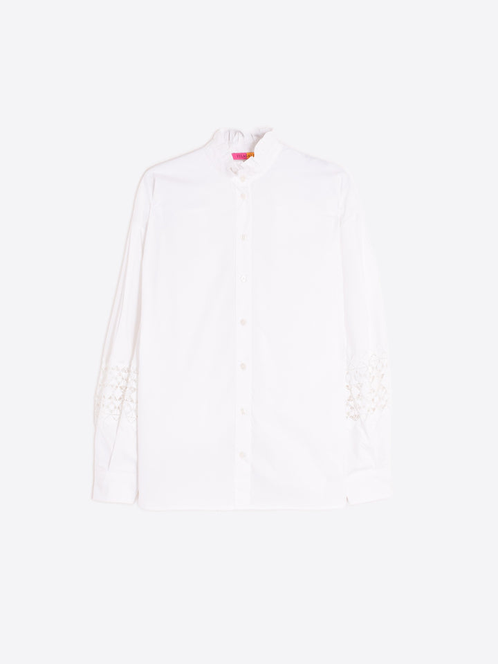 WHITE POPLIN SHIRT WITH LACE SLEEVES - 32955