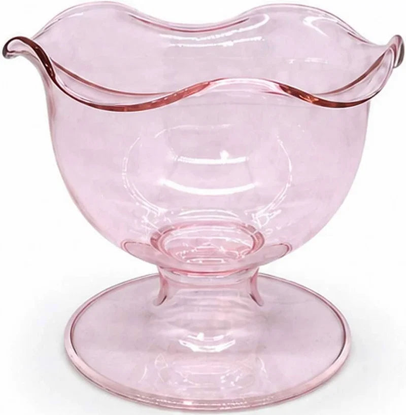 BMH - Pink Glass Footed Ruffle Bowl (2)