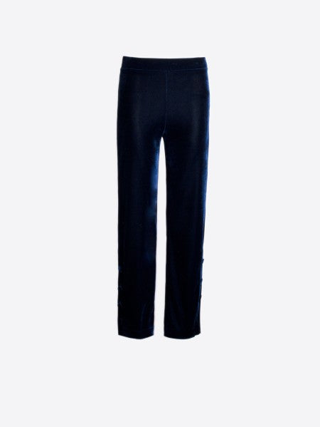 NAVY VELVET TROUSER W/ SIDE BUTTONS