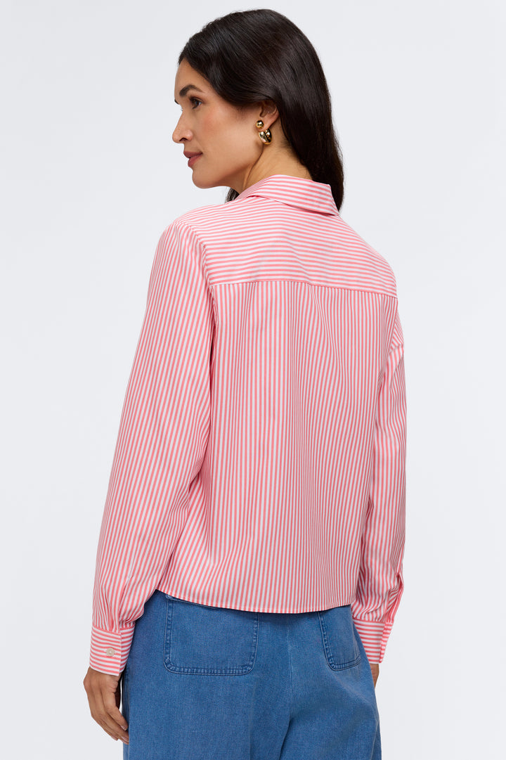 Jodie Long Sleeve Stripe Shirt-Coral/White