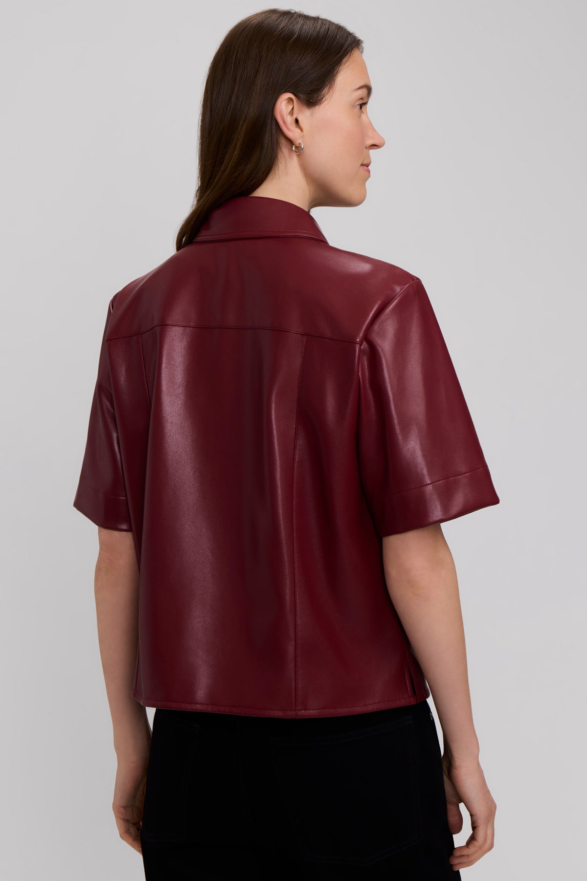 Demi Elbow Sleeve Shirt Jacket - Burgandy
