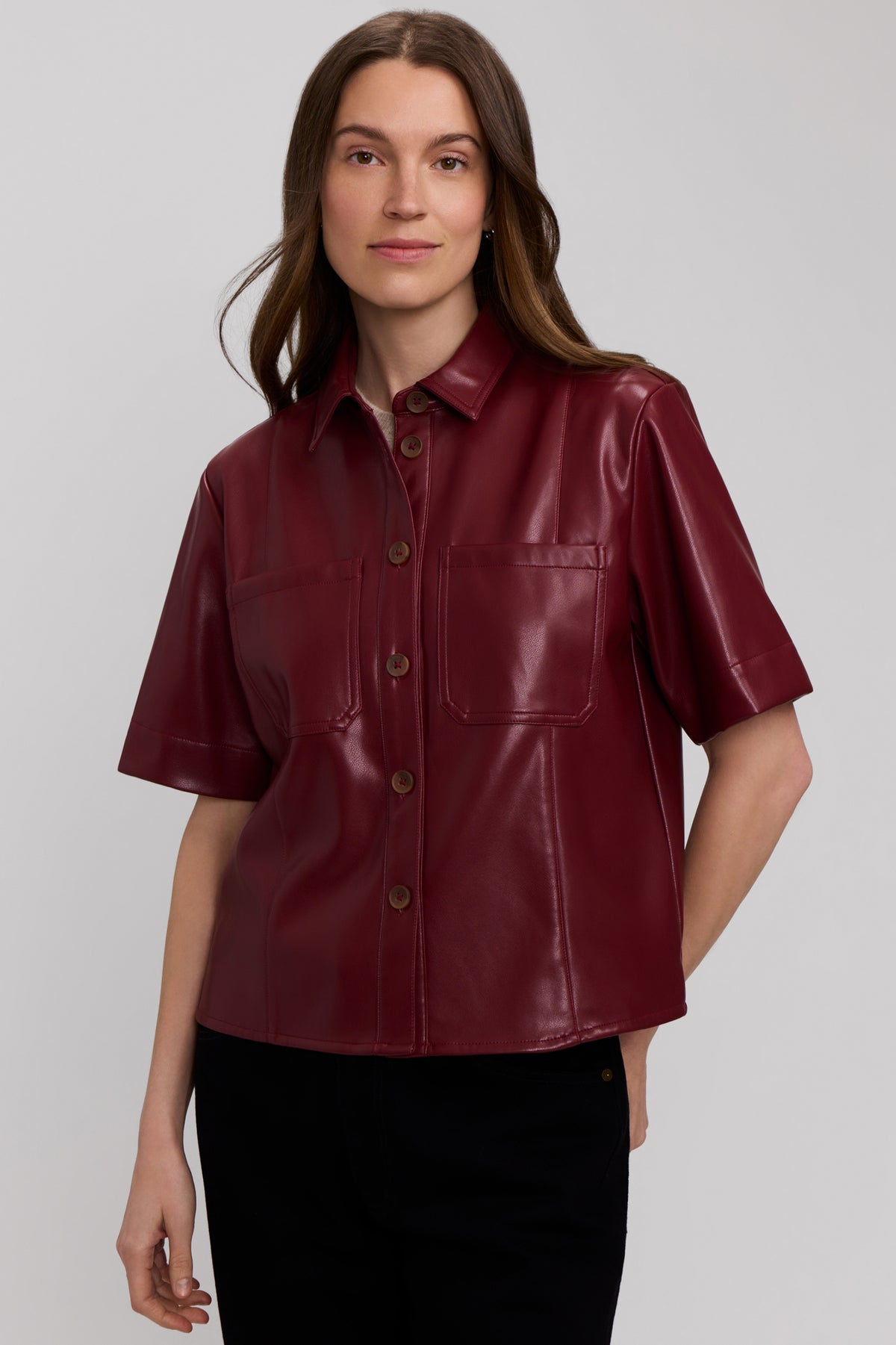 Demi Elbow Sleeve Shirt Jacket - Burgandy