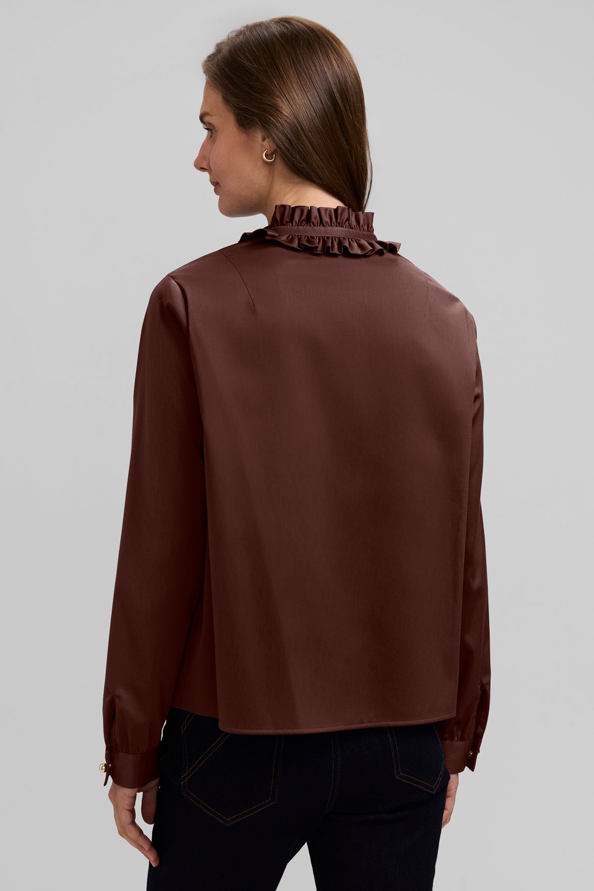 Colette Longsleeve Ruffle Shirt - Chocolate Matte