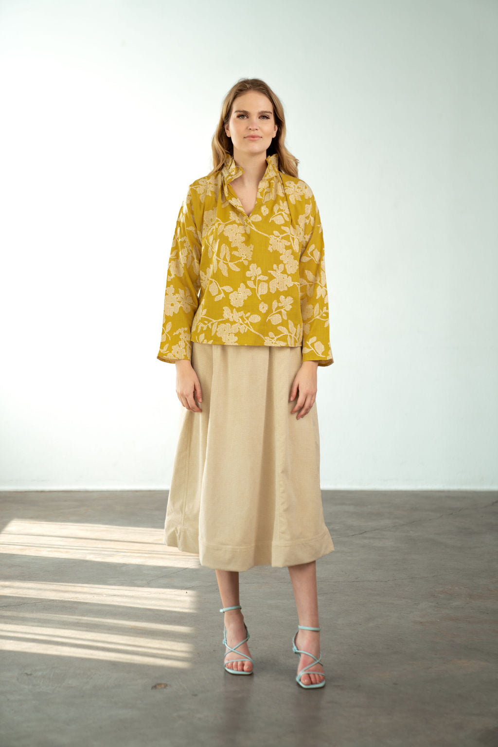 Vicki Long Sleeve Top - Yellow Crosstitch