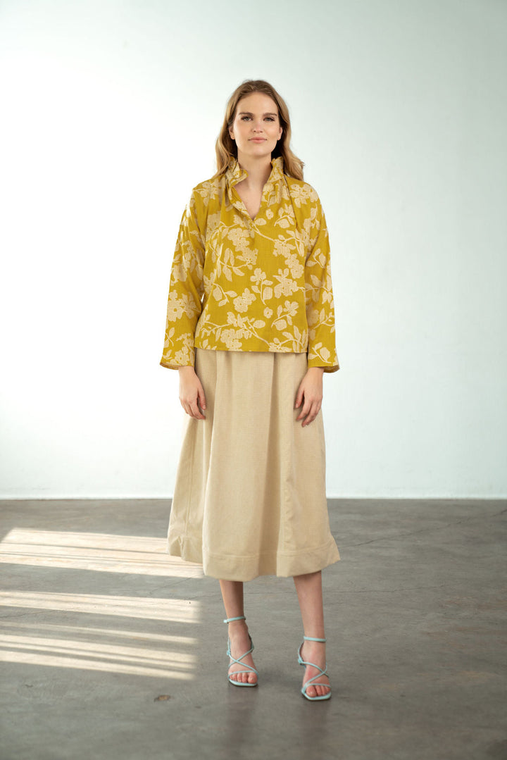 Vicki Long Sleeve Top - Yellow Crosstitch