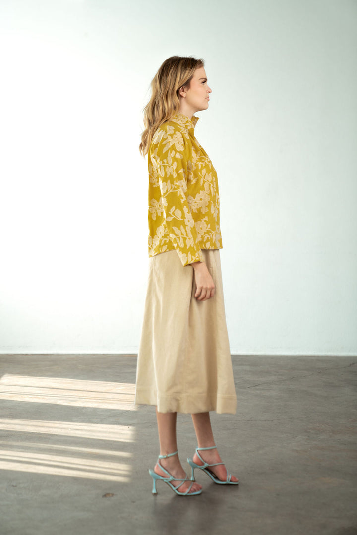 Vicki Long Sleeve Top - Yellow Crosstitch