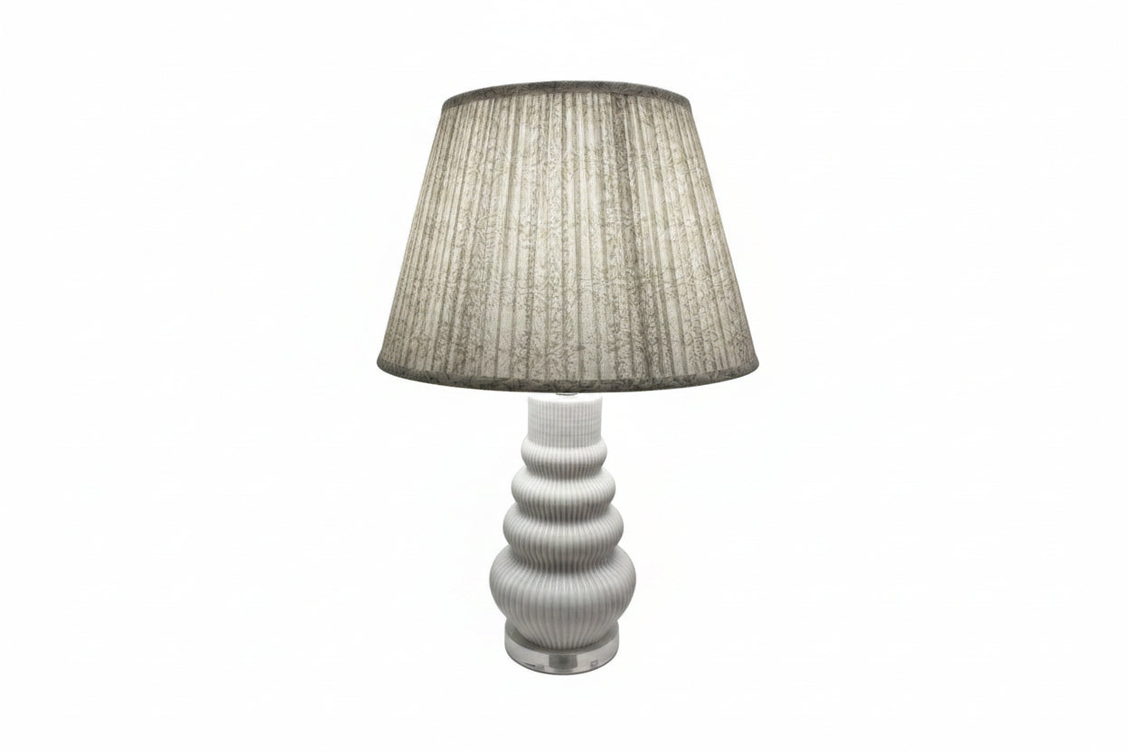 BMH - White Ribbed Triple-Gourd Lamp W/Pleated Shade (2)