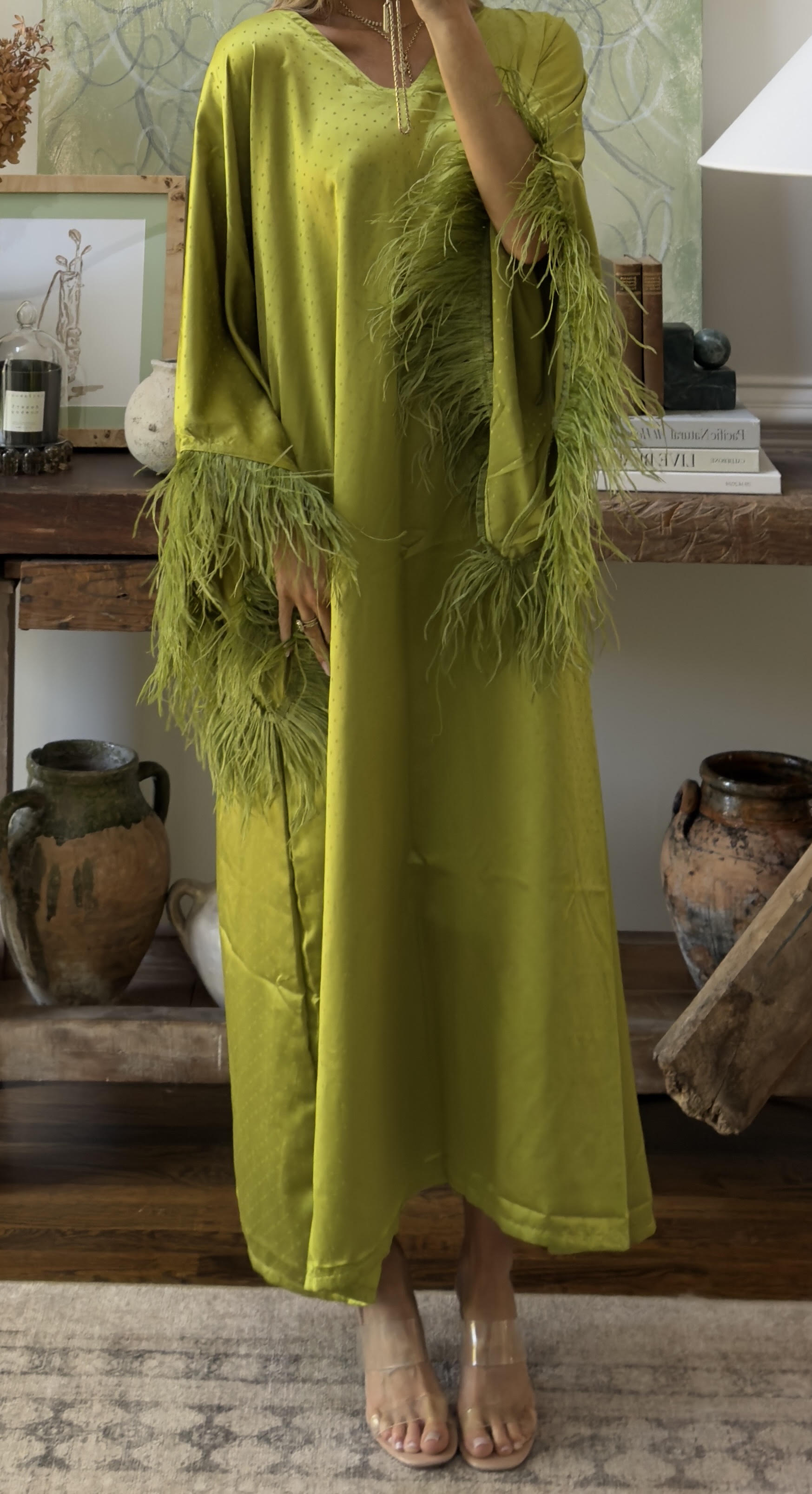 Raquel Dress - Green Silk Fur