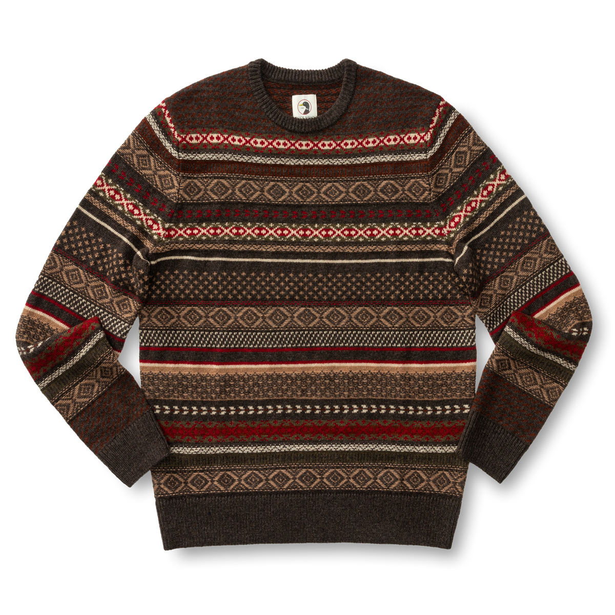 Birch Fair Isle Crewneck Sweater - Espresso Brown Heather